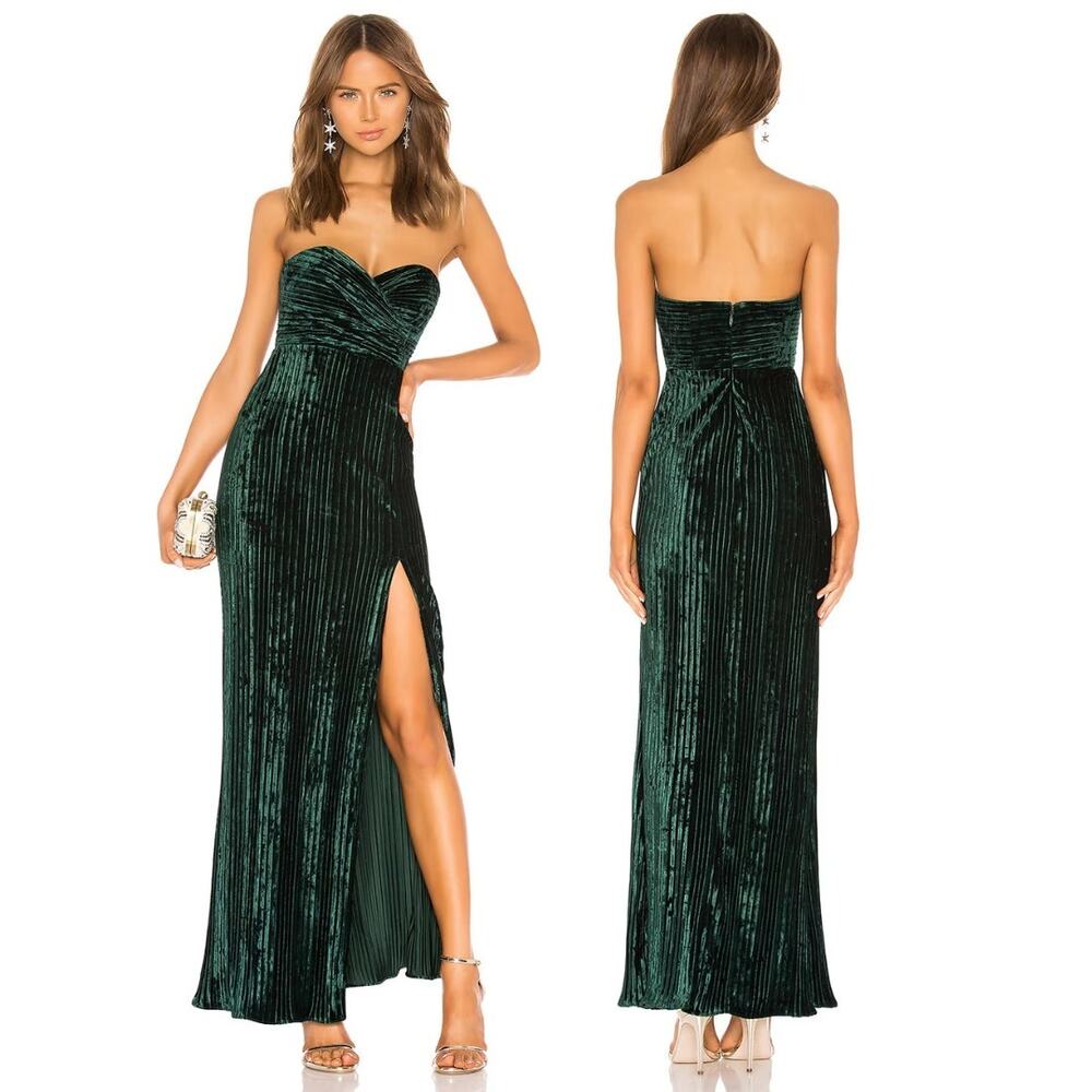 NBD Spanish Moss Strapless Gown Crushed Velvet Party Formal Evening Prom NYE XXS